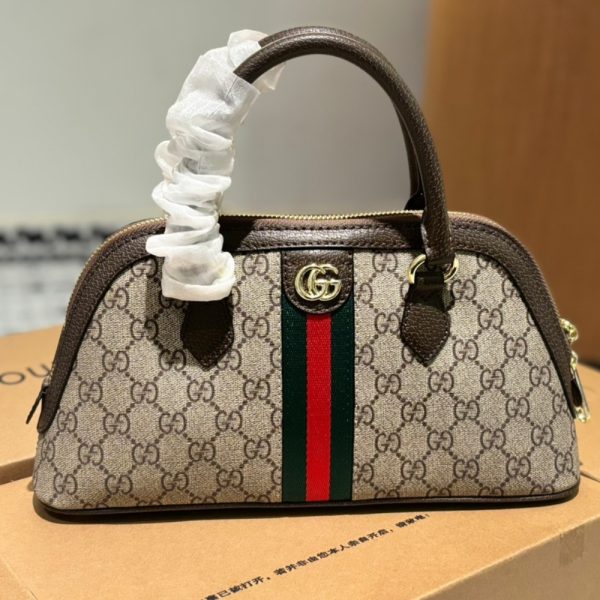 GUCCI OPHIDIA SMALL TOP HANDLE BAG BEIGE AND EBONY 30CM