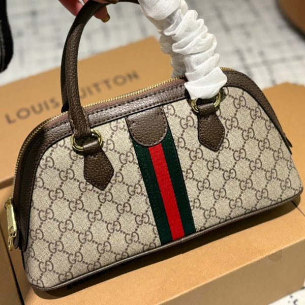 GUCCI OPHIDIA SMALL TOP HANDLE BAG BEIGE AND EBONY 30CM