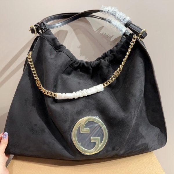 GUCCI BLONDIE LARGE SUEDE TOTE BAG BLACK 50CM