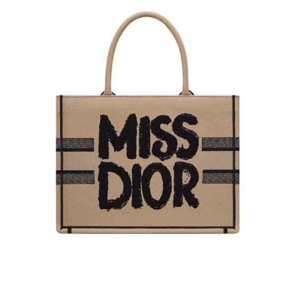 DIOR BOOK TOTE MISS DIOR GRAFFITI EMBROIDERY BEIGE AND BLACK MEDIUM 36CM M1296ZEZD M918