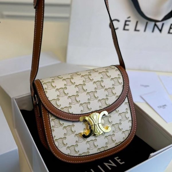 CELINE MINI BESACE IN TRIOMPHE CANVAS AND CALFSKIN WHITE 18CM 196702BZJ 01BC