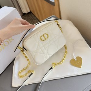 DIOR SMALL CARO TOP HANDLE CAMERA BAG WHITE 20CM