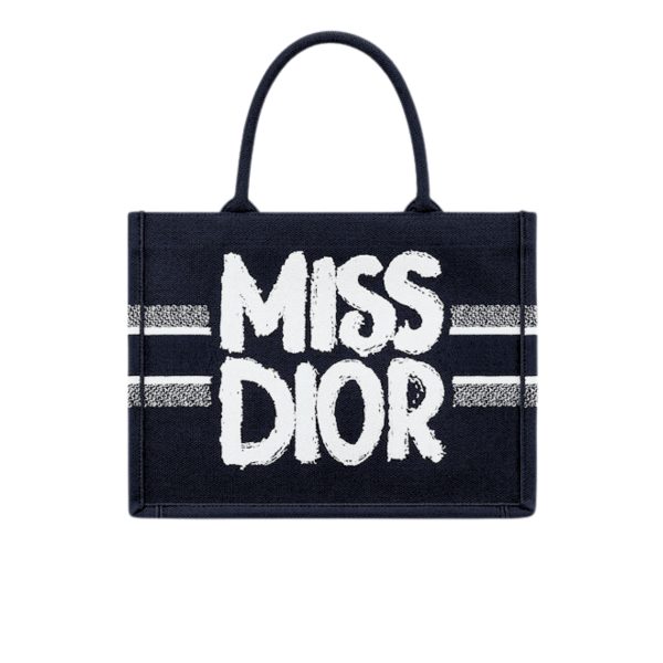 DIOR BOOK TOTE MISS DIOR GRAFFITI EMBROIDERY DARK BLUE 41CM