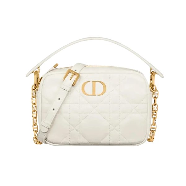 DIOR SMALL CARO TOP HANDLE CAMERA BAG WHITE 20CM