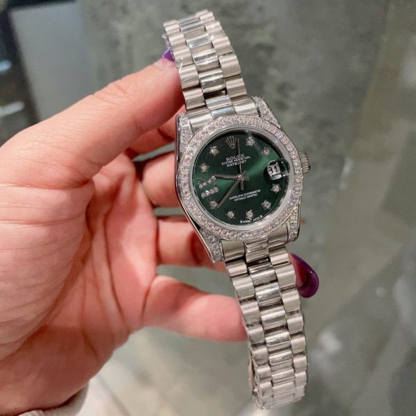 ROLEX DATEJUST DIAMOND BEZEL OYSTER WHITE GOLD GREEN 31MM