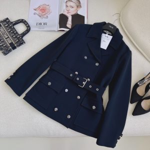 DIOR REVERSIBLE WOOL BLEND FELT COAT NAVY BLUE