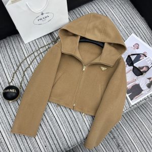 PRADA CROPPED COAT WITH HOOD BROWN