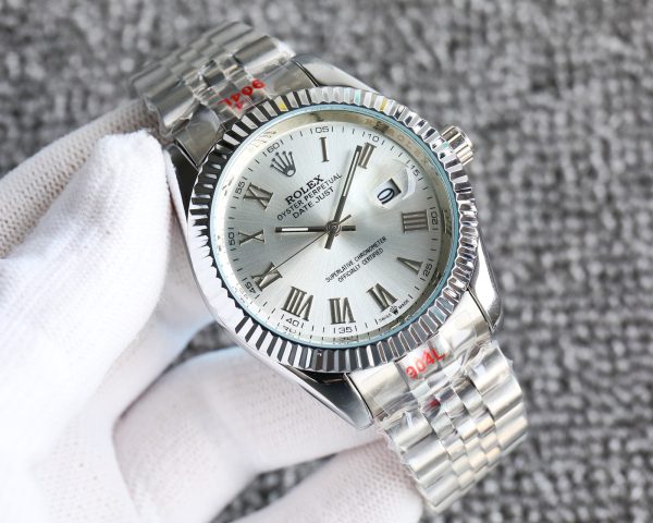 ROLEX DATEJUST ROMAN NUMERAL OYSTERSTEEL AND WHITE GOLD IN SILVER 41MM