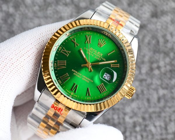 ROLEX DATEJUST ROMAN NUMERAL DIAL OYSTERSTEEL AND GOLD IN GREEN 41MM