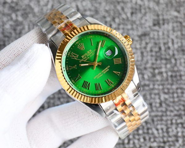 ROLEX DATEJUST ROMAN NUMERAL DIAL OYSTERSTEEL AND GOLD IN GREEN 41MM