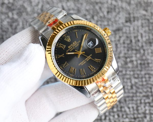 ROLEX DATEJUST ROMAN NUMERAL DIAL OYSTERSTEEL AND GOLD IN BLACK 41MM