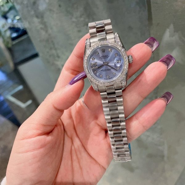 ROLEX DATEJUST DIAMOND BEZEL OYSTER WHITE GOLD PURPLE 31MM