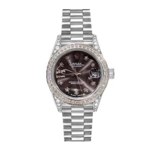 ROLEX DATEJUST DIAMOND BEZEL OYSTER WHITE GOLD BLACK MOTHER OF PEARL 31MM