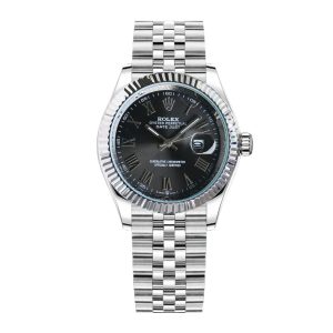 ROLEX DATEJUST ROMAN NUMERAL OYSTERSTEEL AND WHITE GOLD IN BLACK 41MM