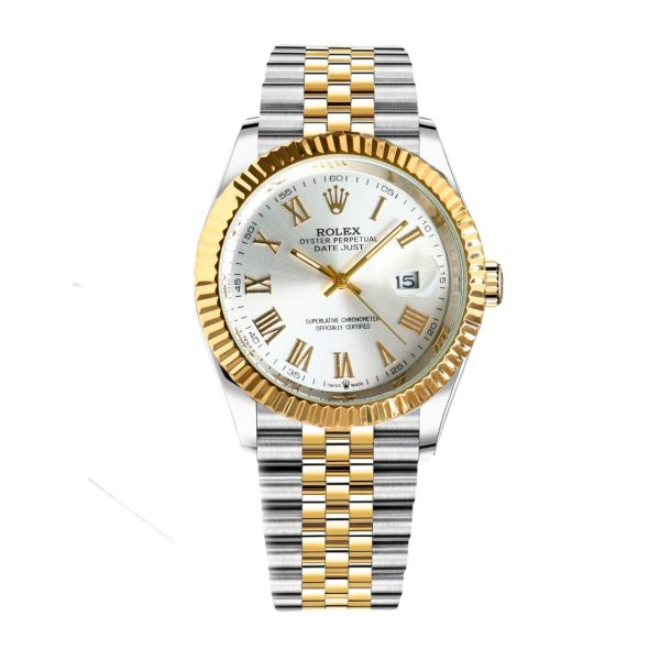 ROLEX DATEJUST ROMAN NUMERAL DIAL OYSTERSTEEL AND GOLD IN WHITE 41MM