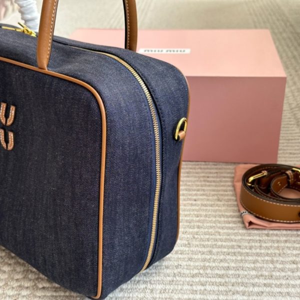 MIUMIU BEAU DENIM TOP HANDLE BAG BLUE 35CM