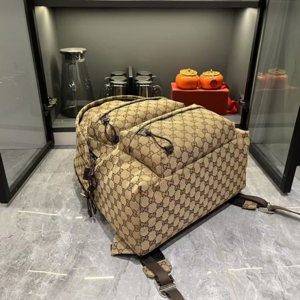 GUCCI GG CANVAS LARGE BACKPACK BEIGE AND DARK BROWN 40CM 800182 FADSC 9852