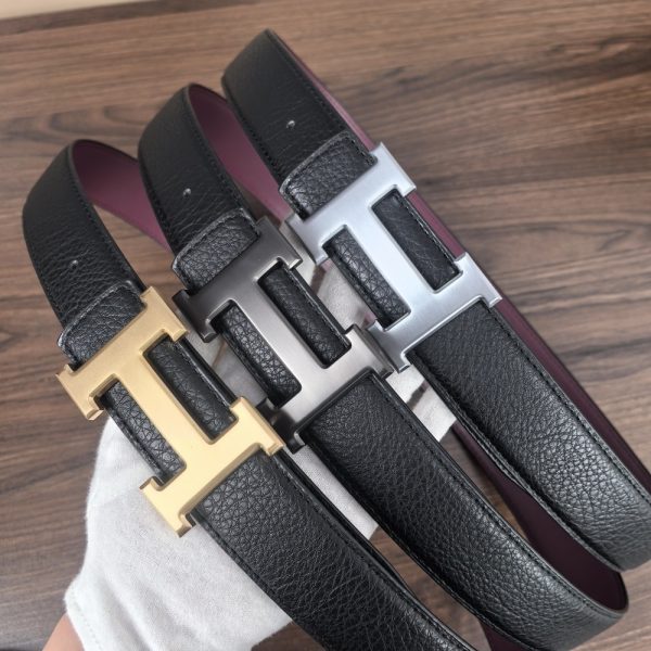 HERMÈS H REVERSIBLE LEATHER BELT BLACK AND SILVER 25MM