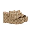 GUCCI WOMEN’S WEDGE SANDAL WITH HORSEBIT BEIGE 816328 FAB10 2547