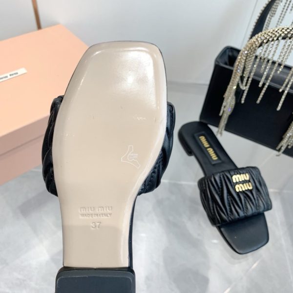 MIUMIU MATELASSÉ NAPPA LEATHER SLIDES BLACK