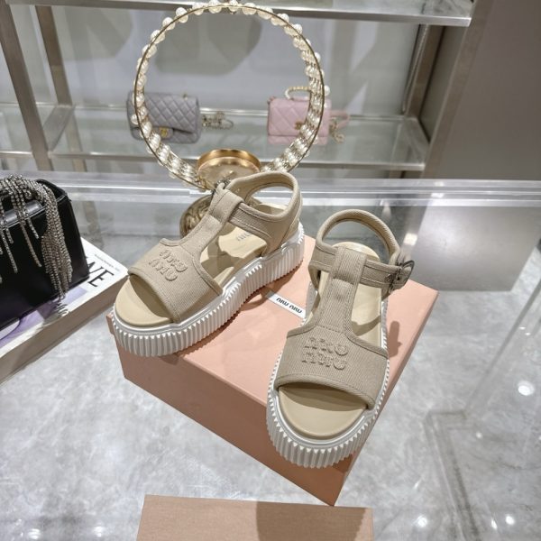 MIUMIU DENIM FLATFORM SANDALS COLONIAL BEIGE 5X402E CSL F0044 F 045