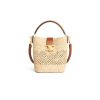 CELINE SMALL LOUISE BUCKET IN RAFFIA AND CALFSKIN