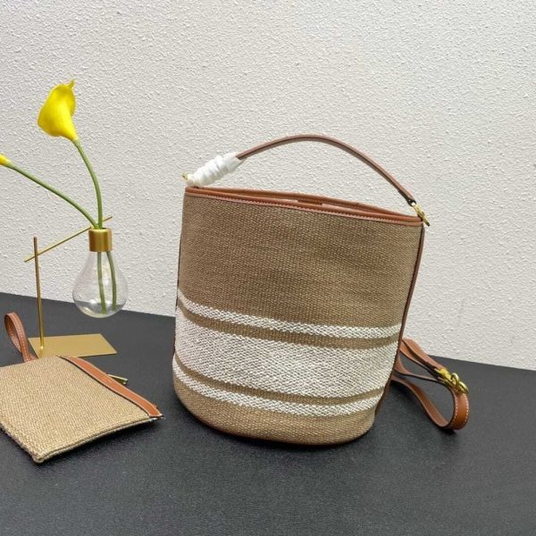 CELINE 16 BUCKET BAG IN TEXTILE WITH PRINT AND SMOOTH BEIGE TAN 25CM 1955720JB 02ET