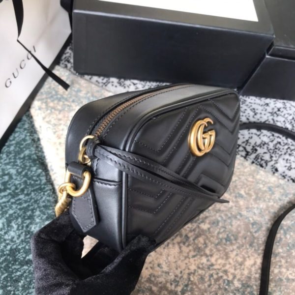 SUMMER SET: GUCCI MARMONT SMALL MATELASSE SHOULDER BAG BLACK & PRINCETOWN GG SLIPPERS LEATHER BLACK