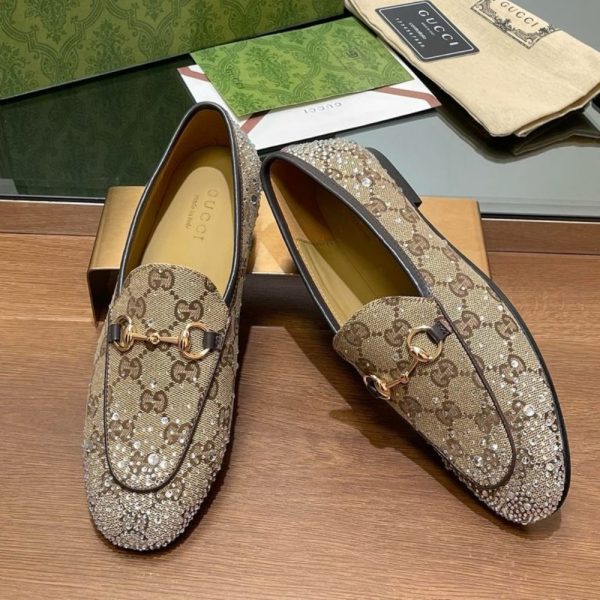 GUCCI WOMEN’S JORDAAN LOAFER BEIGE AND DARK BROWN 813000 FAD4D 2550