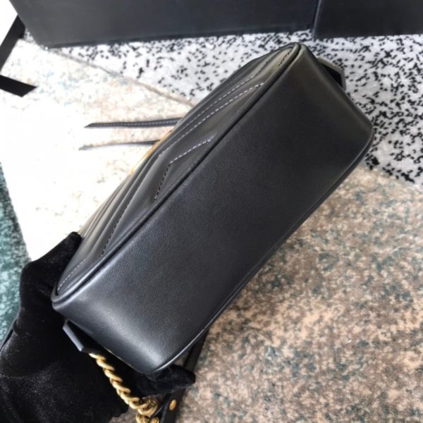 SUMMER SET: GUCCI MARMONT SMALL MATELASSE SHOULDER BAG BLACK & PRINCETOWN GG SLIPPERS LEATHER BLACK