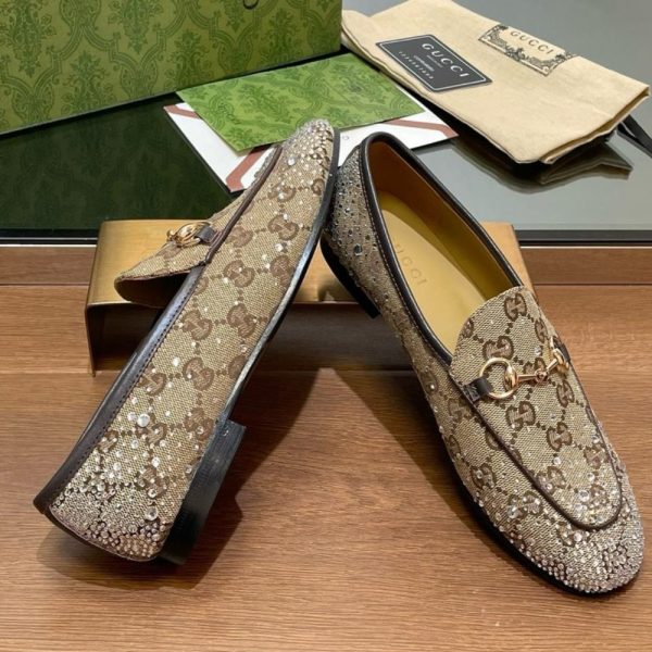 GUCCI WOMEN’S JORDAAN LOAFER BEIGE AND DARK BROWN 813000 FAD4D 2550