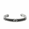 GUCCI CUFF BRACELET INTERLOCKING GG STERLING SILVER BLACK ENAMEL