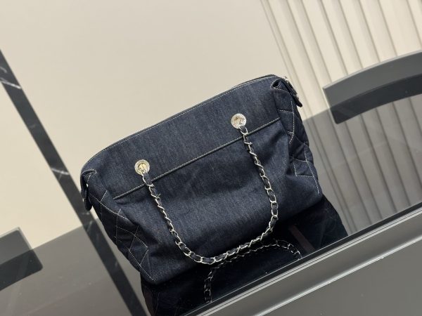 CHANEL BOWLING HANDBAG BLUE DENIM JEANS 32CM