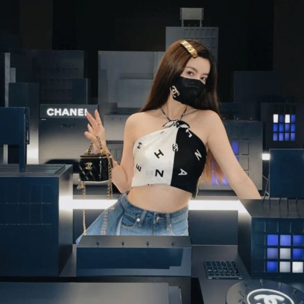 SUMMER SET: CHANEL SMALL VANITY CASE SS22 BLACK & MULTI LETTERS SQUARE SILK SCARF BLACK WHITE