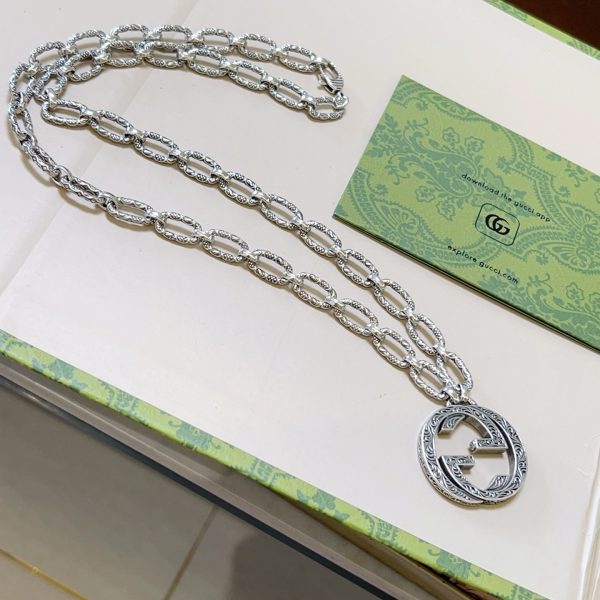 GUCCI ARABESQUE INTERLOCKING G CHAIN NECKLACE STERLING SILVER