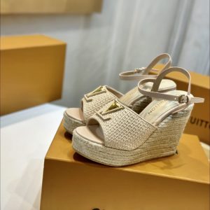 LOUIS VUITTON MARE WEDGE SANDALS NATURAL BEIGE 1AHLM0