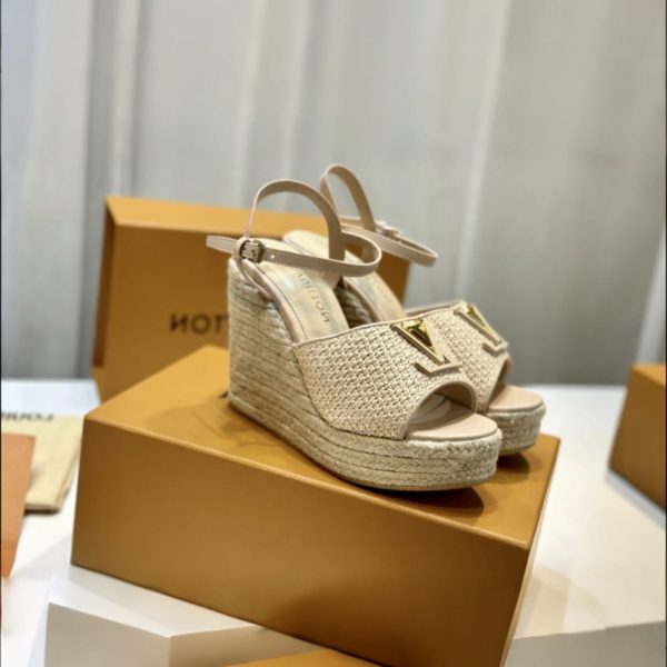 LOUIS VUITTON MARE WEDGE SANDALS NATURAL BEIGE 1AHLM0