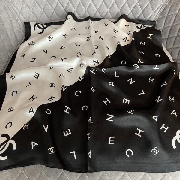 SUMMER SET: CHANEL SMALL VANITY CASE SS22 BLACK & MULTI LETTERS SQUARE SILK SCARF BLACK WHITE