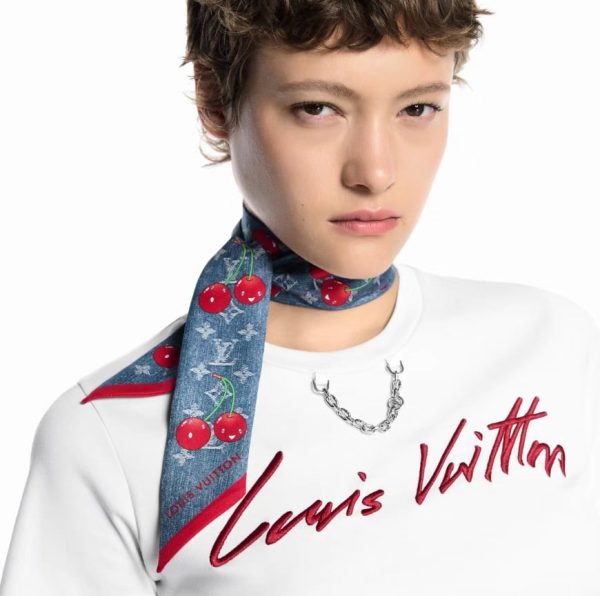 LOUIS VUITTON X TAKASHI MURAKAMI DENIM CERISE BANDEAU DENIM BLUE 120CM M96390