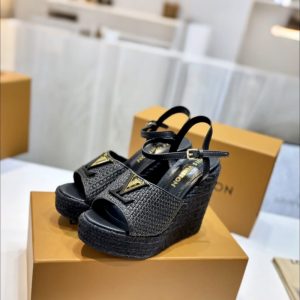 LOUIS VUITTON MARE WEDGE SANDALS BLACK 1AHLLK