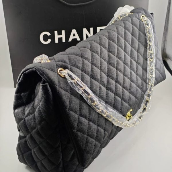 CHANEL XXL AIRLINE CLASSIC TRAVEL FLAP BAG CAVIAR LEATHER BLACK GOLD HARDWARE 46CM