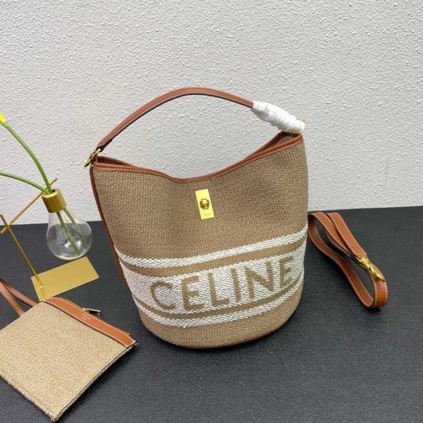 CELINE 16 BUCKET BAG IN TEXTILE WITH PRINT AND SMOOTH BEIGE TAN 25CM 1955720JB 02ET