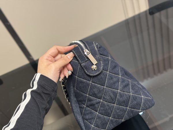 CHANEL BOWLING HANDBAG BLUE DENIM JEANS 32CM