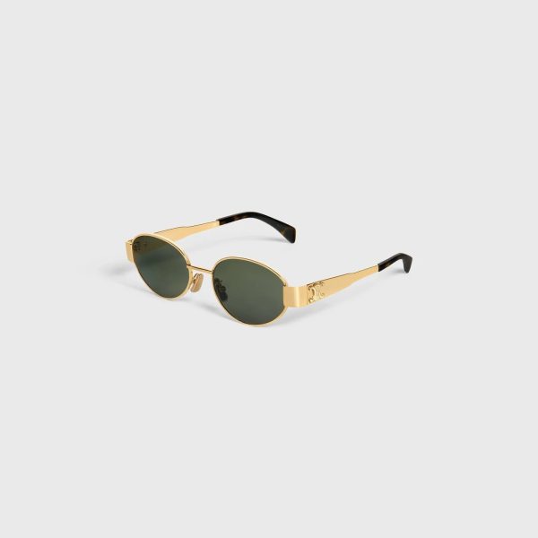 SUMMER SET: CELINE TRIOMPHE PANIER IN RAFFIA AND CALFSKIN TAN & SUNGLASSES METAL OVALE GOLD