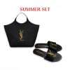 SUMMER SET: SAINT LAURENT ICARE MAXI SHOPPING BAG IN QUILTED BLACK  &  LOGO SLIPPERS BLACK