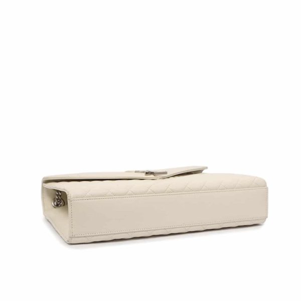 SAINT LAURENT GRAIN DE POUDRE MATELASSE CHEVRON LARGE TRIQUILT MONOGRAM SATCHEL WHITE 30CM ARS4381340717