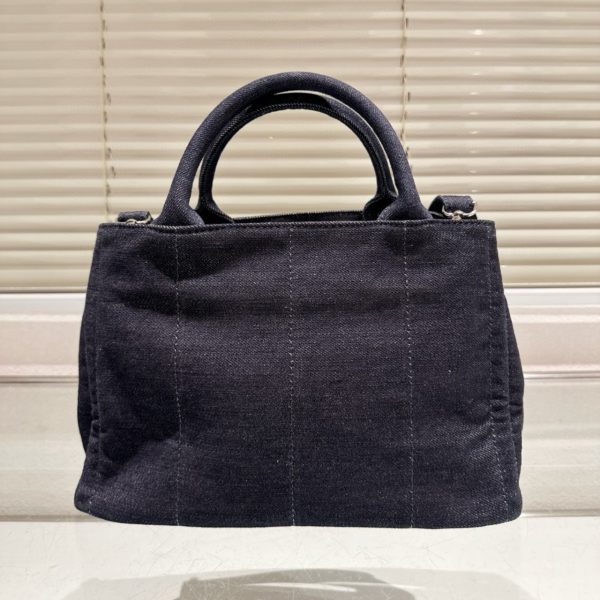PRADA LOGO PRINTED DENIM TOTE BAG BLACK 26CM