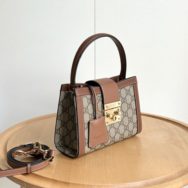 GUCCI PADLOCK SMALL TOP HANDLE BAG BEIGE AND DARK BROWN 20CM ‎‎841653 FAD6L 9758