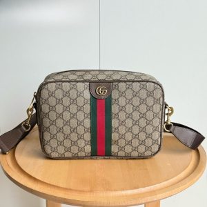 GUCCI OPHIDIA MEDIUM CROSSBODY BAG BEIGE AND DARK BROWN 28CM 834468 FAEOF 9745