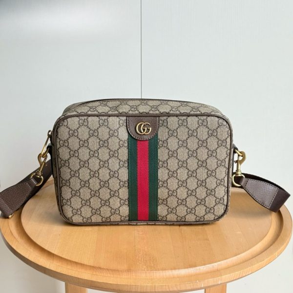 GUCCI OPHIDIA MEDIUM CROSSBODY BAG BEIGE AND DARK BROWN 28CM 834468 FAEOF 9745